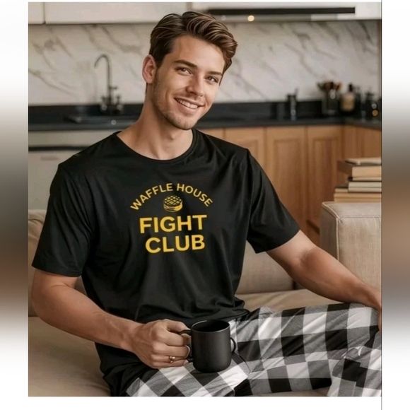 Waffle House Fight Club Men’s Funny Offensive Sarcastic T-Shirt Cotton Gift SZ L - Picture 1 of 3